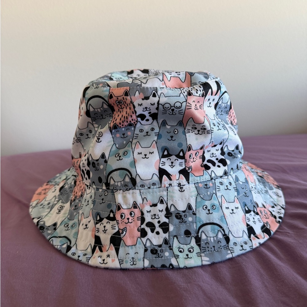 Cute Cat Print Unisex Bucket Hat/Large